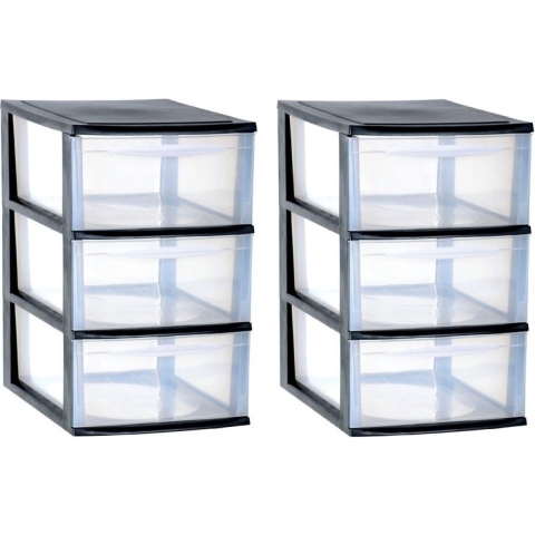 3x stuks ladenkast/bureau organizers zwart stapelbaar A4 met 3x lades L26 x B36 x H41 cm -