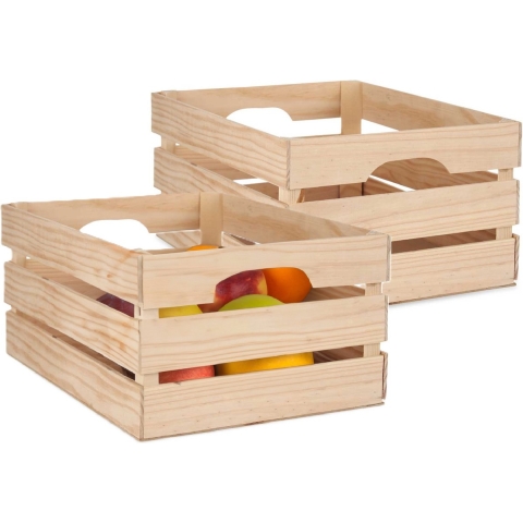 Fruitkisten opslagbox - 3x - open structuur - naturel - hout - L41 x B31 x H20 cm -