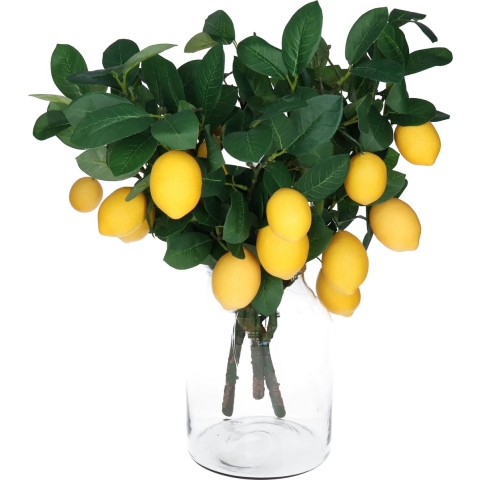Kunstbloem citrusfruit tak citroen - 3x - 60 cm - geel - losse steel - Kunst zijdebloemen -