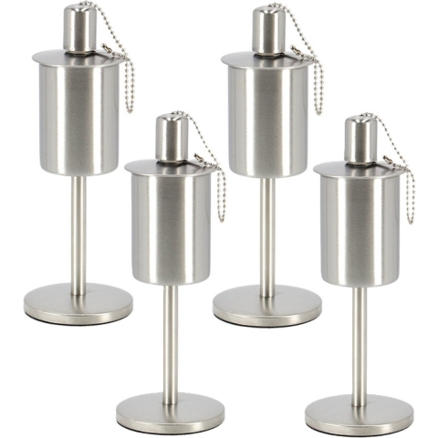 Fancy Flames RVS olie/tuinfakkel - 4x - 9.5 x 25 cm - op stabiele voet -