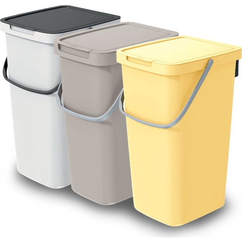 GFT/rest afvalbakken set - 3x - 25L - beige/geel/wit - 26 x 29 x 48 cm - afval scheiden -