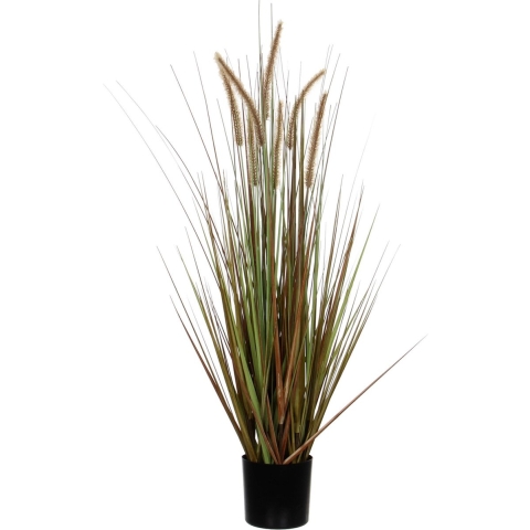 Kunstgras/gras kunstplant met pluimen - groen/bruin H120 x D45 cm - op stevige plug -