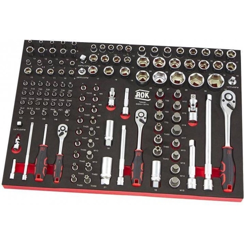 AOK PROFI 130-delige 1/4", 3/8", 1/2"doppenset FOAM inlay