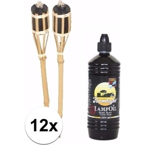 Bamboe tuinfakkels set 12 stuks 61 cm met fakkelolie 1 L -