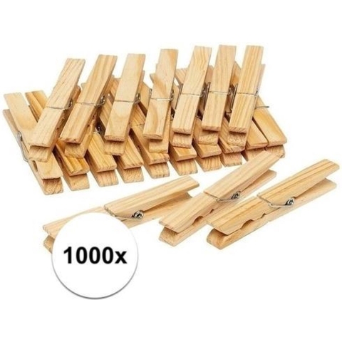 1000x Houten wasknijpers / wasgoedknijpers 7 cm -