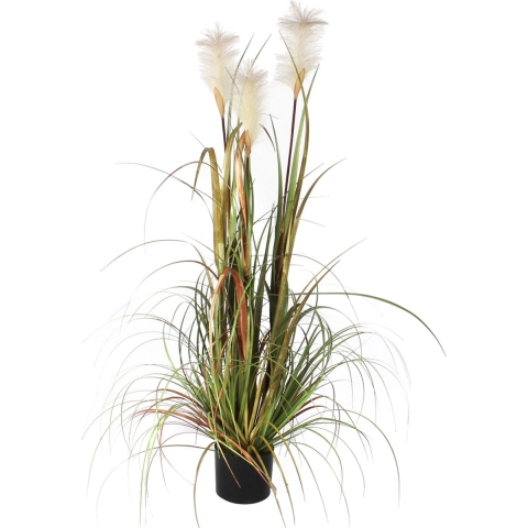 Kunstgras/gras kunstplant met pluimen - groen/creme H120 x D45 cm - op stevige plug -