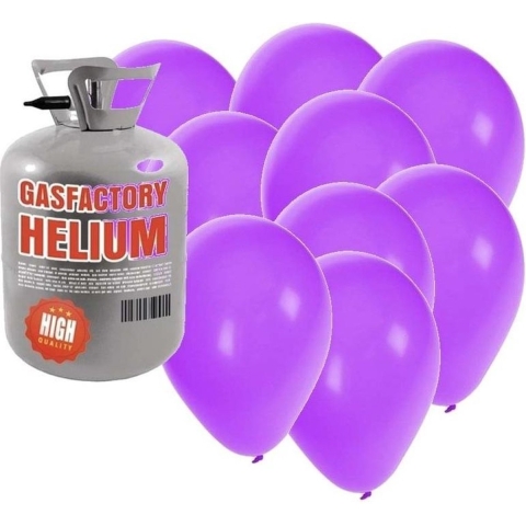 Helium tank met 30 paarse ballonnen -