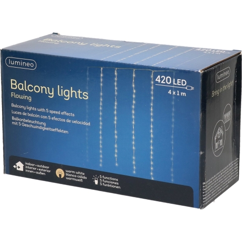 Kerst balkon verlichting gordijn warm wit 420 lampjes -