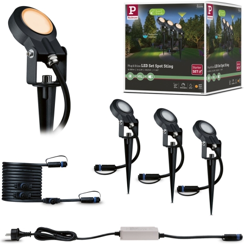 Paulmann P+S Spot Set Sting 2200K 94729 Verlichtingssysteem Plug&Shine LED-tuinspot startset LED 18.9 W Goud Antraciet