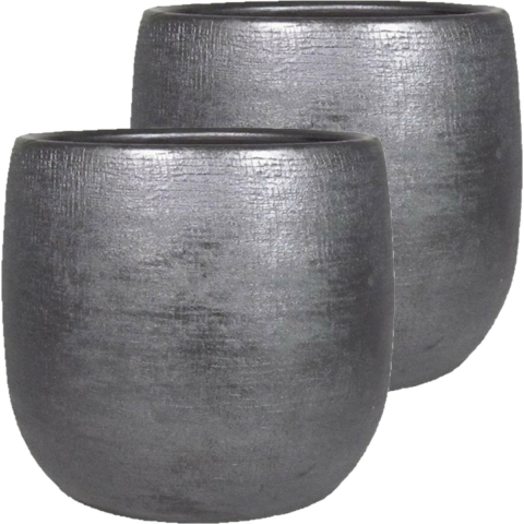 Luxe plantenpotten Mira - 2x stuks - zwart - keramiek - diameter 29 cm -