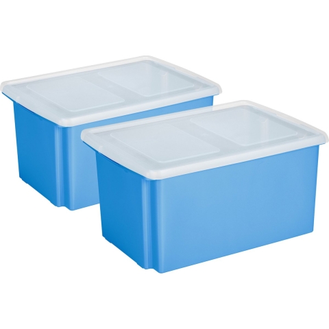 Sunware 2x opslagbox kunststof 51 liter blauw 59 x 39 x 29 cm met deksel -