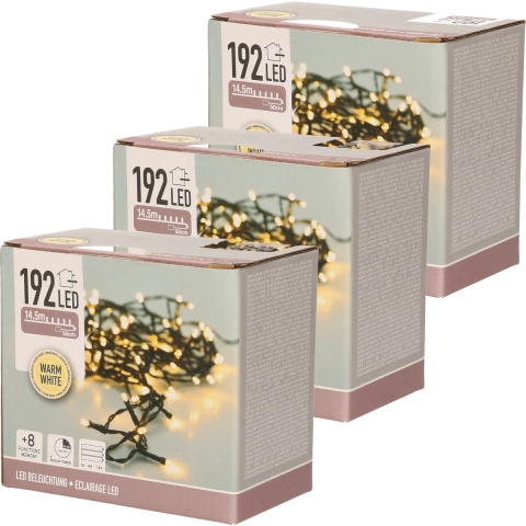 6x Kerstverlichting op batterij warm wit buiten 192 lampjes -