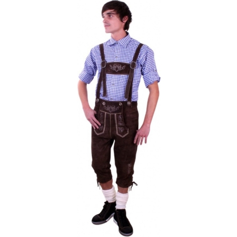 Bruine Tiroler lange lederhosen verkleed kostuum voor heren 56 (2XL) -