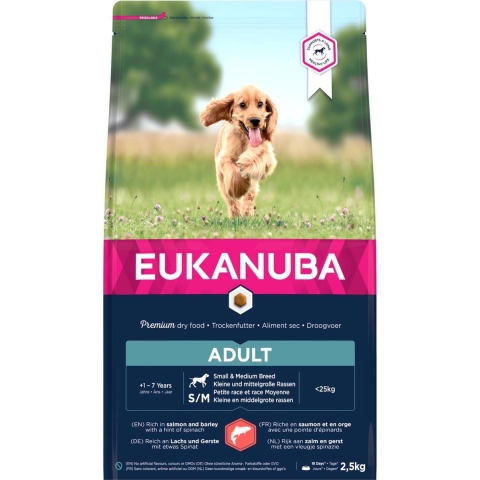 Eukanuba Adult Small Medium met zalm & gerst hondenvoer 3 x 2,5 kg