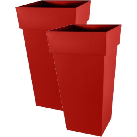 2x stuks bloempotten Toscane vierkant kunststof rood L43 x B43 x H80 cm -