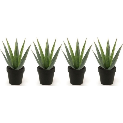 4x Kunstplanten aloe vera groen in zwarte pot 23 cm -