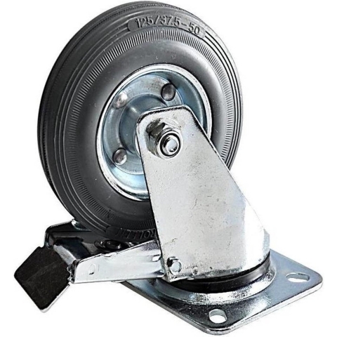 Set van 8x zwenkwielen met rem 125 mm rubber zwart -