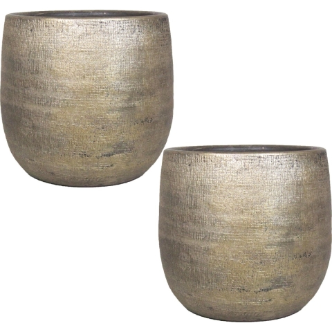 2x stuks luxe plantenpot/bloempot goud Mira van keramiek 35 cm -