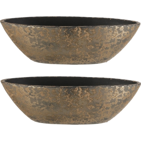 2x stuks bloempot boot schaal keramiek voor kamerplanten goud 19 x 48 x 15 cm -