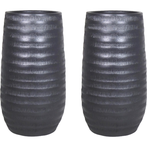 2x stuks bloemenvaas mat zwart keramiek voor boeketten/takken/bloemen H40 x D22 cm -