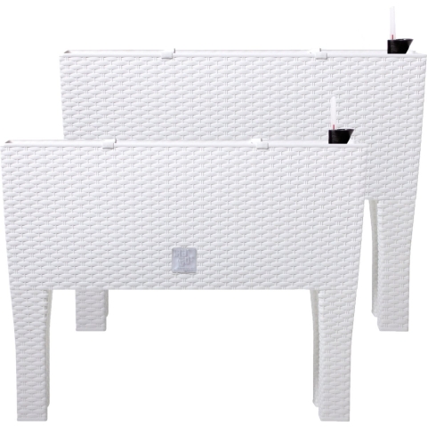 2x stuks kunststof Rato bloembak/plantenbak op poten met irrigatiesysteem wit 60 x 25 x 46 cm -