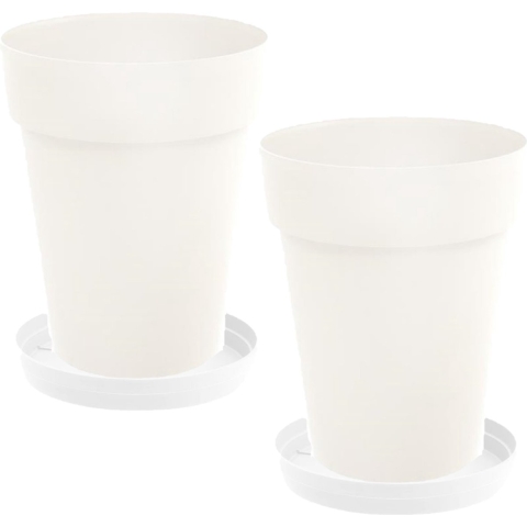Set van 2x stuks bloempotten Toscane kunststof wit D44 x H53 cm inclusief onderschalen D35 cm -