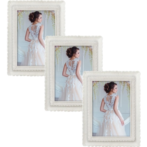 3x stuks kunststof fotolijst parel wit geschikt voor een foto van 15 x 20 cm -