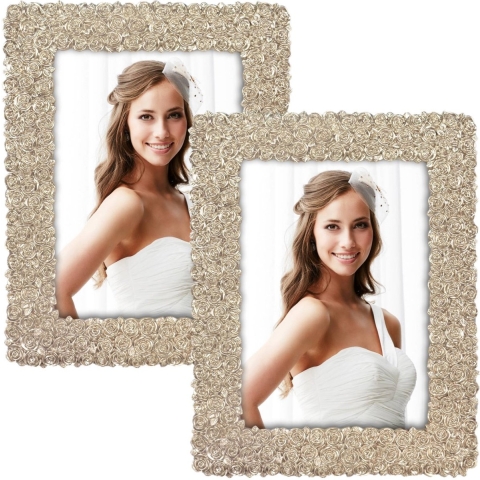 2x stuks kunststof fotolijst gouden bloemen geschikt voor een foto van 20 x 25 cm -