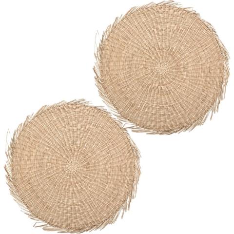Set van 12x stuks ronde placemats raffia naturel 38 cm -