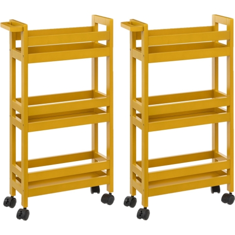 Set van 2x keukentrolley 3-laags - geel - D15 x B40 x H75 cm -