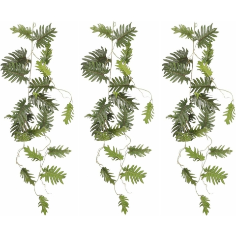 Mica Decoration kunstplant slinger Philodendron Selloum - 3x - groen - 115 cm - Kamerplant snoer -