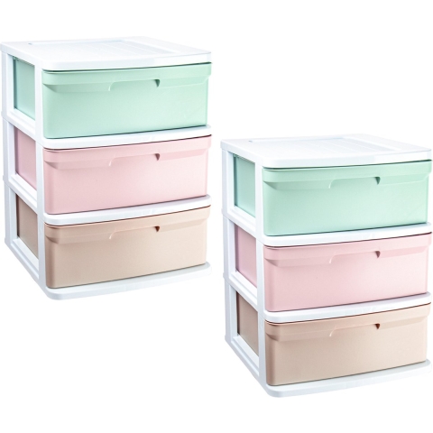 Ladeblokje/bureau organizer - 2x - 3 lades - gekleurd - L39 x B40 x H49 cm - plastic -