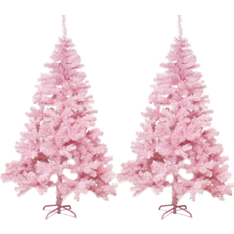 2x stuks kunst kerstbomen/kunstbomen roze 180 cm -