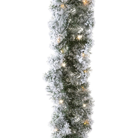 Set van 2x stuks groene dennenslingers frosted met verlichting 270 cm -