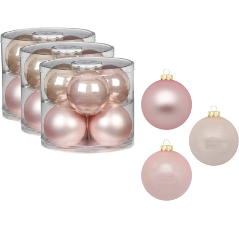 18x stuks glazen kerstballen 10 cm parel roze glans en mat -