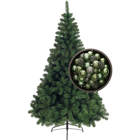 Bellatio Decorations kunst kerstboom 240 cm met kerstballen salie groen -