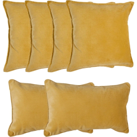 Bank/sierkussens huiskamer Sophia - set 6x stuks - Okergeel - polyester - met rits - In 2 formaten -
