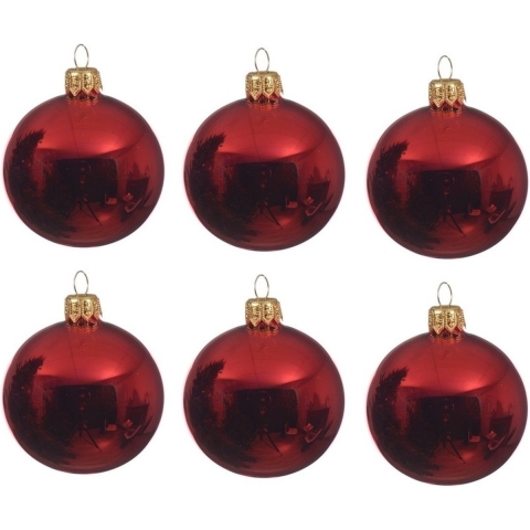 36x Kerst rode glazen kerstballen 8 cm glans -