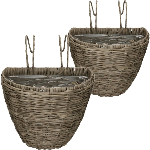 Set van 4x stuks balkonmanden/plantenmanden/plantenbakken grijs rotan 42 en 38 cm -