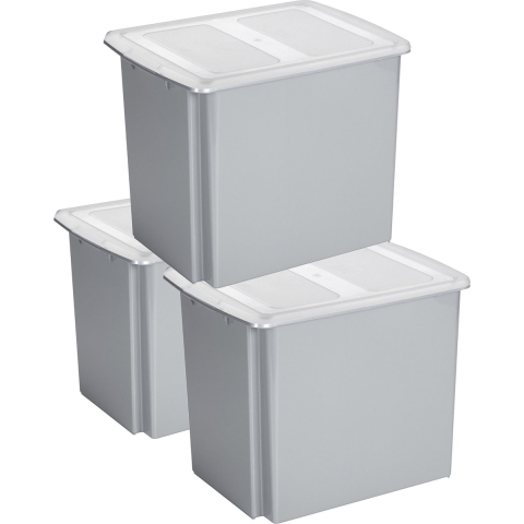 Sunware - Set van 3x opslagbox kunststof 45 liter lichtgrijs 45 x 36 x 36 cm met deksel -