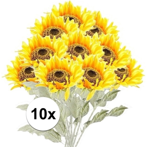 10x Gele zonnebloem kunstbloemen 82 cm -