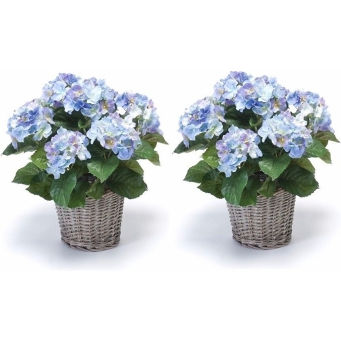 2x Blauwe Hortensia kunstplant in mand 45 cm -