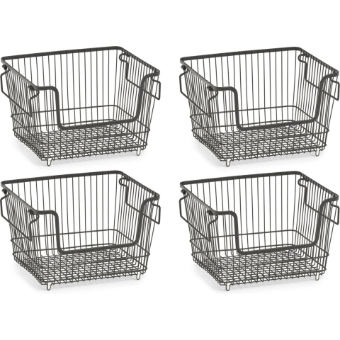 4x Zwarte opberg/opruim mandjes stapelbaar 33 cm -