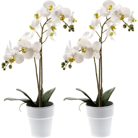 Set van 2x stuks witte orchidee Orchidaceae kunstplanten in kunststof pot 65 cm -