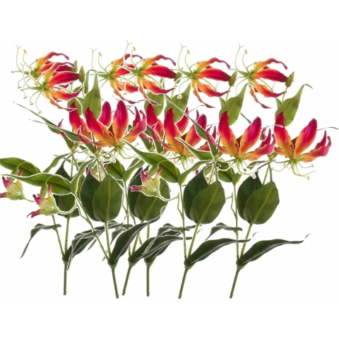 6x Gloriosa/klimlelie kunstbloemen/kunstplanten rood/geel 75 cm -