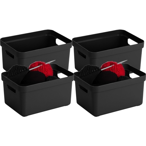 10x stuks zwarte opbergboxen/opbergmanden 5 liter kunststof -