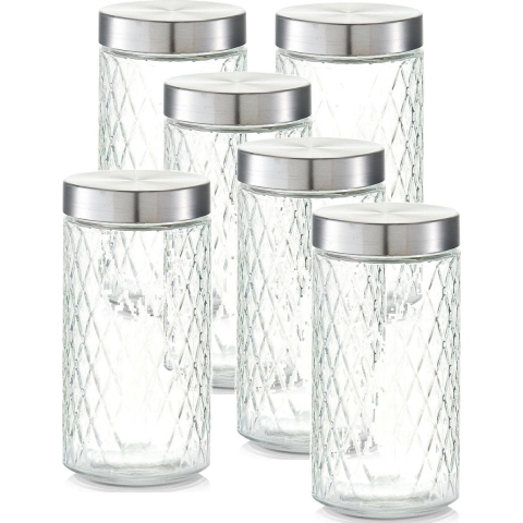 8x Glazen voorraadpotten/bewaarpotten 1500 ml geruit 11 x 22 cm -