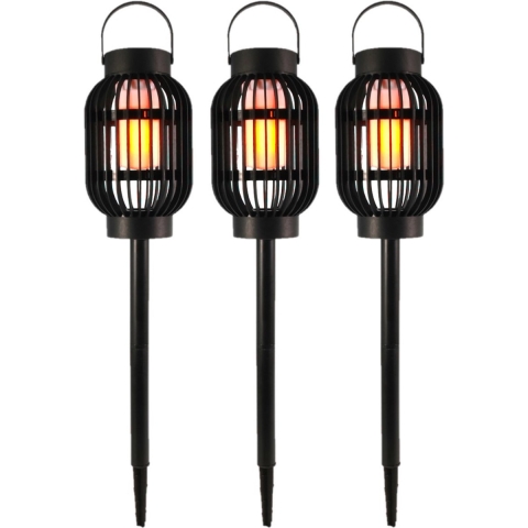 Set van 3x stuks solar tuinlampen 3 in 1 met vlameffect op zonne-energie 23 cm -