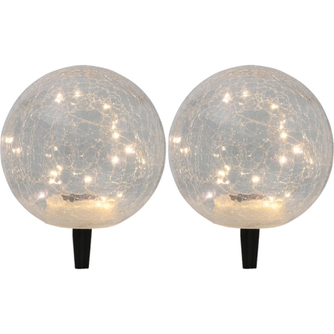 Set van 4x stuks solar tuinlampen/prikspots glazen craquele bol op zonne-energie 20 cm -