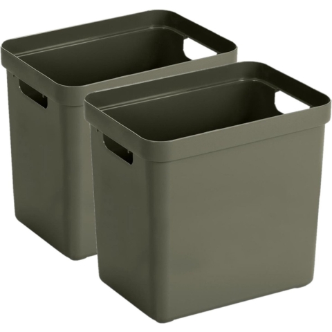 4x stuks donkergroene opbergboxen/opbergmanden 25 liter kunststof -